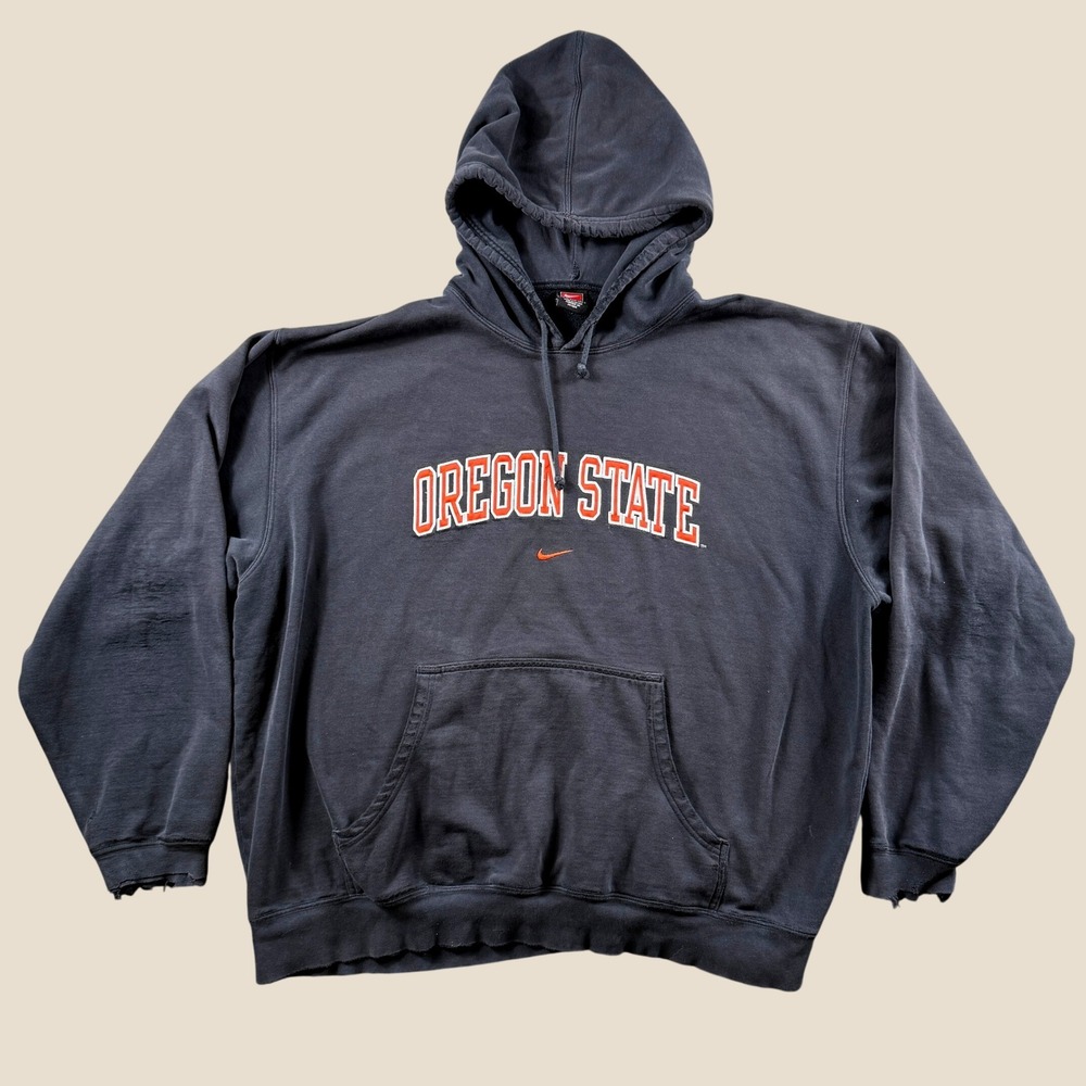 Vintage Nike Hoodie Men XL Charcoal Oregon State Beavers Distressed Streetwear